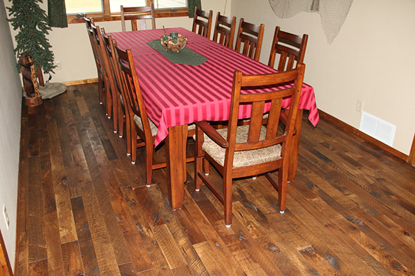 Tulsi Hickory Organic solid hardwood flooring in a dining room.