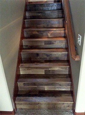 Organic Masala solid hardwood flooring installed on stairs.