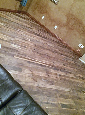 Organic Masala solid hardwood flooring in a family room.