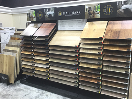 Hallmark Floors hardwood display at bixby plaza Carpets of huntington beach CA | Hallmark Floors Spotlight Dealer