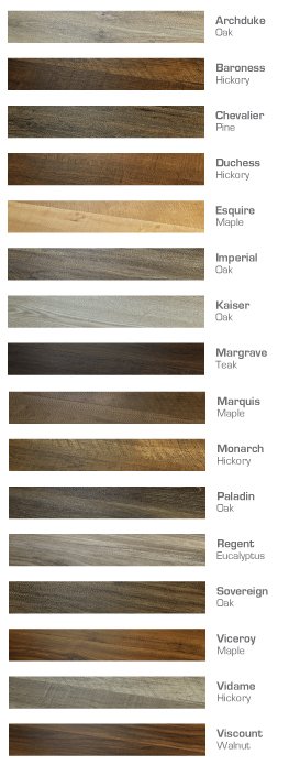 Courtier Premium Vinyl Plank Flooring color chart full