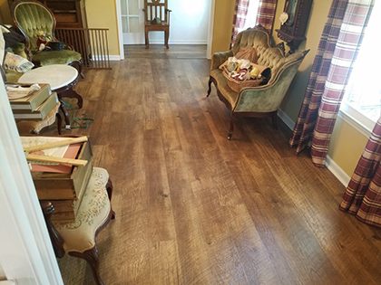 Hallmark Floors Courtier Waterproof Flooring color is Monarch Hickory home installation completed by Hartwell Flooring Center