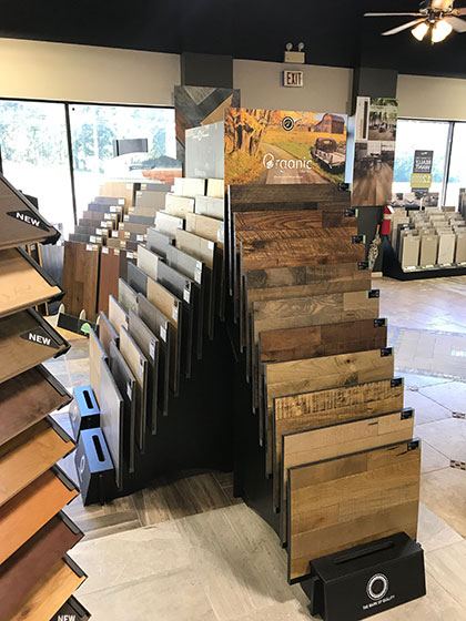organic solid and ventura hardwood displays at alabama custom flooring and design showroom
