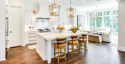 This image features Hallmark Floors' Novella - Eliot flooring. The kitchen and home was designed by Jay Younn of Toulmin Cabinetry