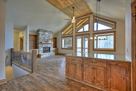 Modern cabin home in the woods of Ellijay Georgia. Hallmark Floors' Organic Solid, Tulsi Hickory installation completed by Dalton Wholesale Floors