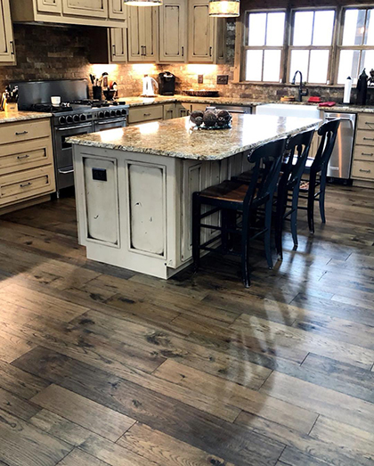 Hallmark Foors Monterey Casita Hickory kitchen install by Dalton Wholesale Flooring of Ellijay GA