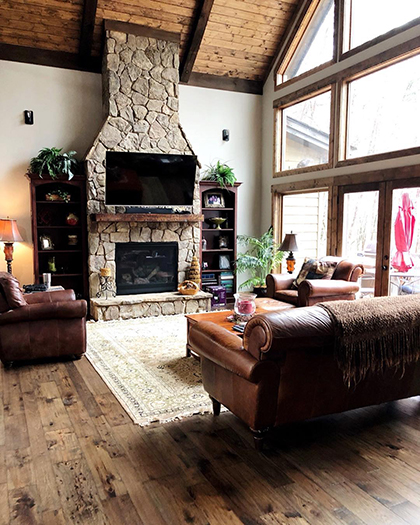 Hallmark Foors Monterey Casita Hickory living room install by Dalton Wholesale Flooring of Ellijay GA