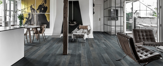 Onyx Oak Hardwood Floors from the True Hardwood Flooring Collection by Hallmark Floors. True Hardwood Flooring where the color goes throughout the surface layer without using stains or dyes.