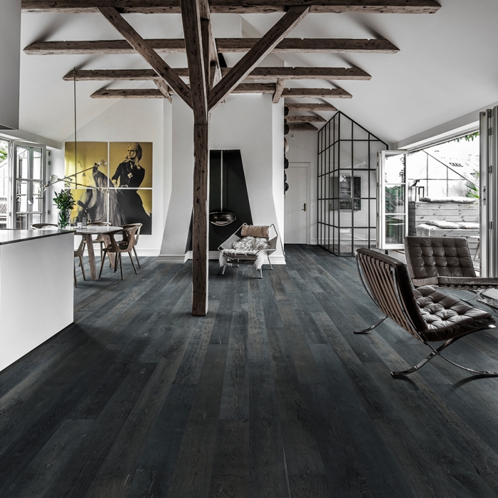 Onyx Oak Hardwood Floors from the True Hardwood Flooring Collection by Hallmark Floors. True Hardwood Flooring where the color goes throughout the surface layer without using stains or dyes.