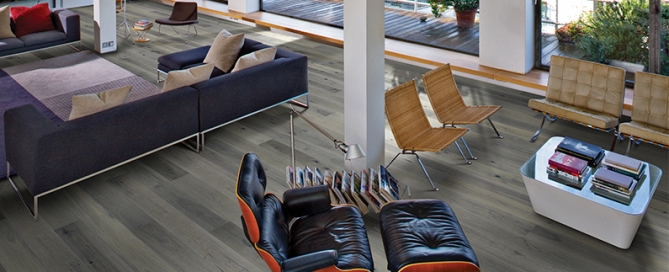 Jasmine Hickory Hardwood Floors from the True Hardwood Flooring Collection by Hallmark Floors. True Hardwood Flooring where the color goes throughout the surface layer without using stains or dyes.