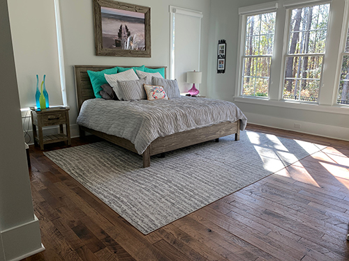 Hallmark Floors Organic Solid Moroccan Hickory bedroom install by Barefoot Floors