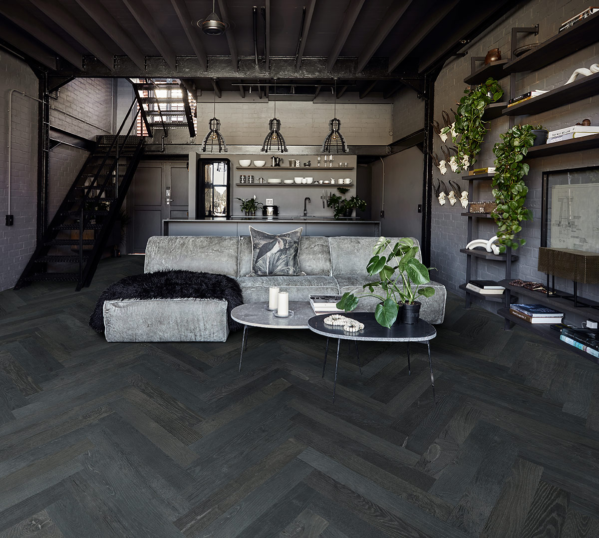 True Onyx in Herringbone Pattern